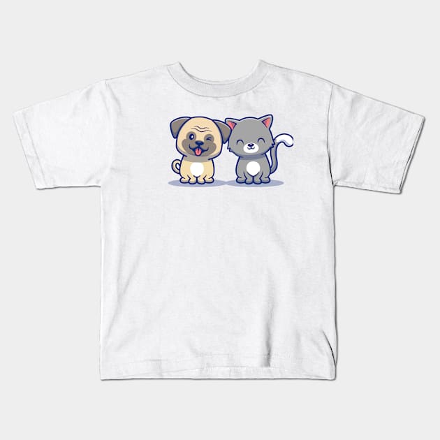 Cute Cat And Dog Kids T-Shirt by Catalyst Labs